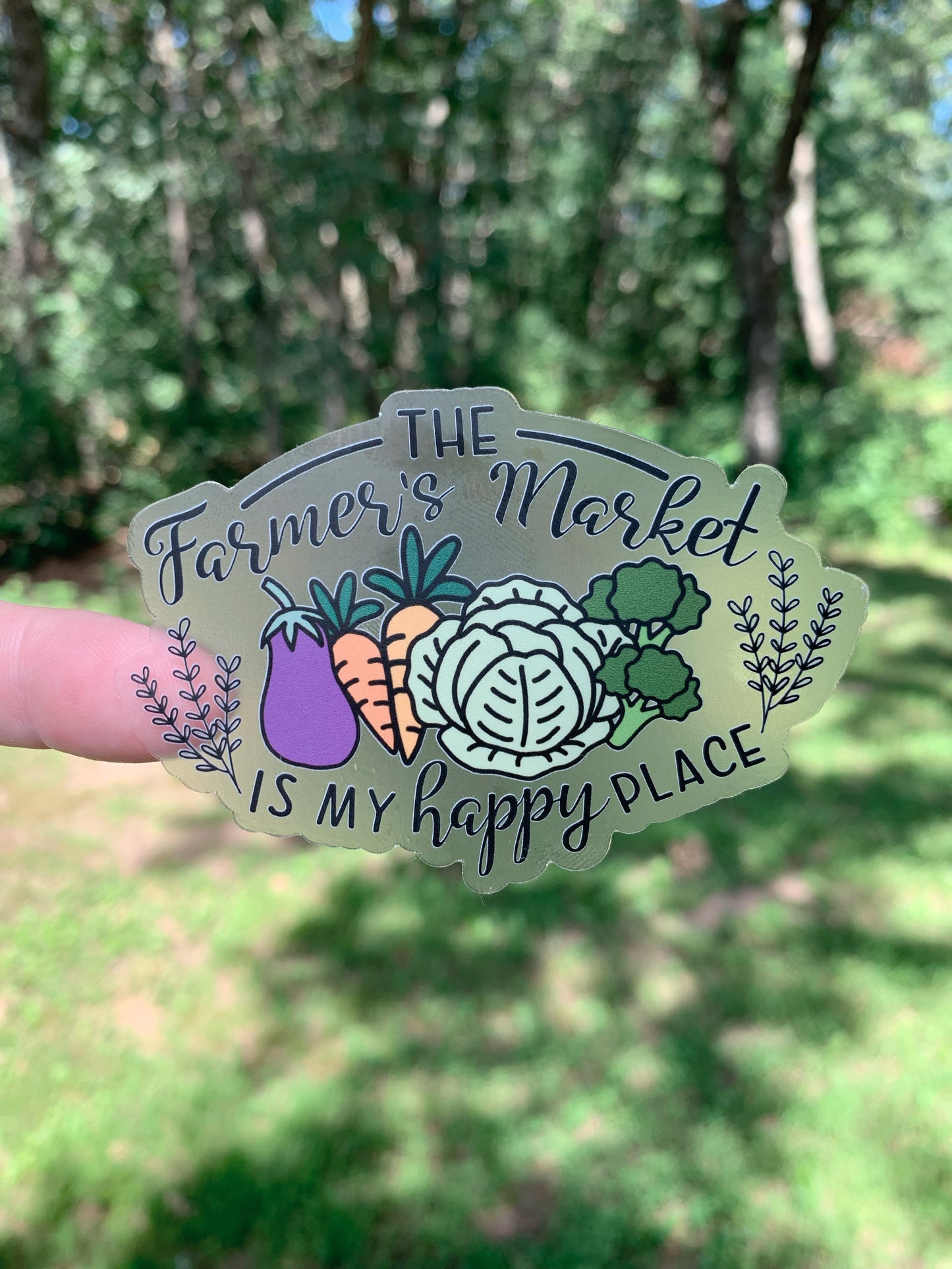 CLEAR The Farmer's Market is My Happy Place Sticker, 3.5 x 2.48 in