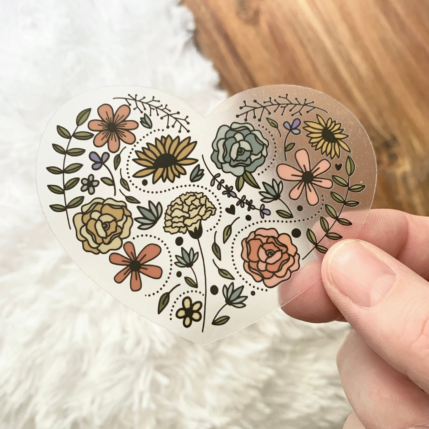 CLEAR Floral Heart Sticker, 3.5 x 2.67 in