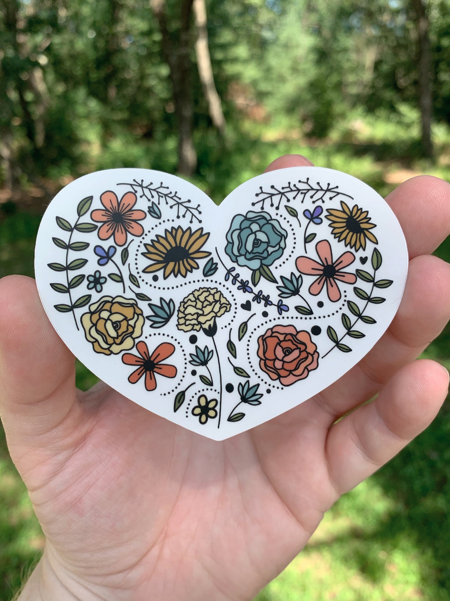 CLEAR Floral Heart Sticker, 3.5 x 2.67 in