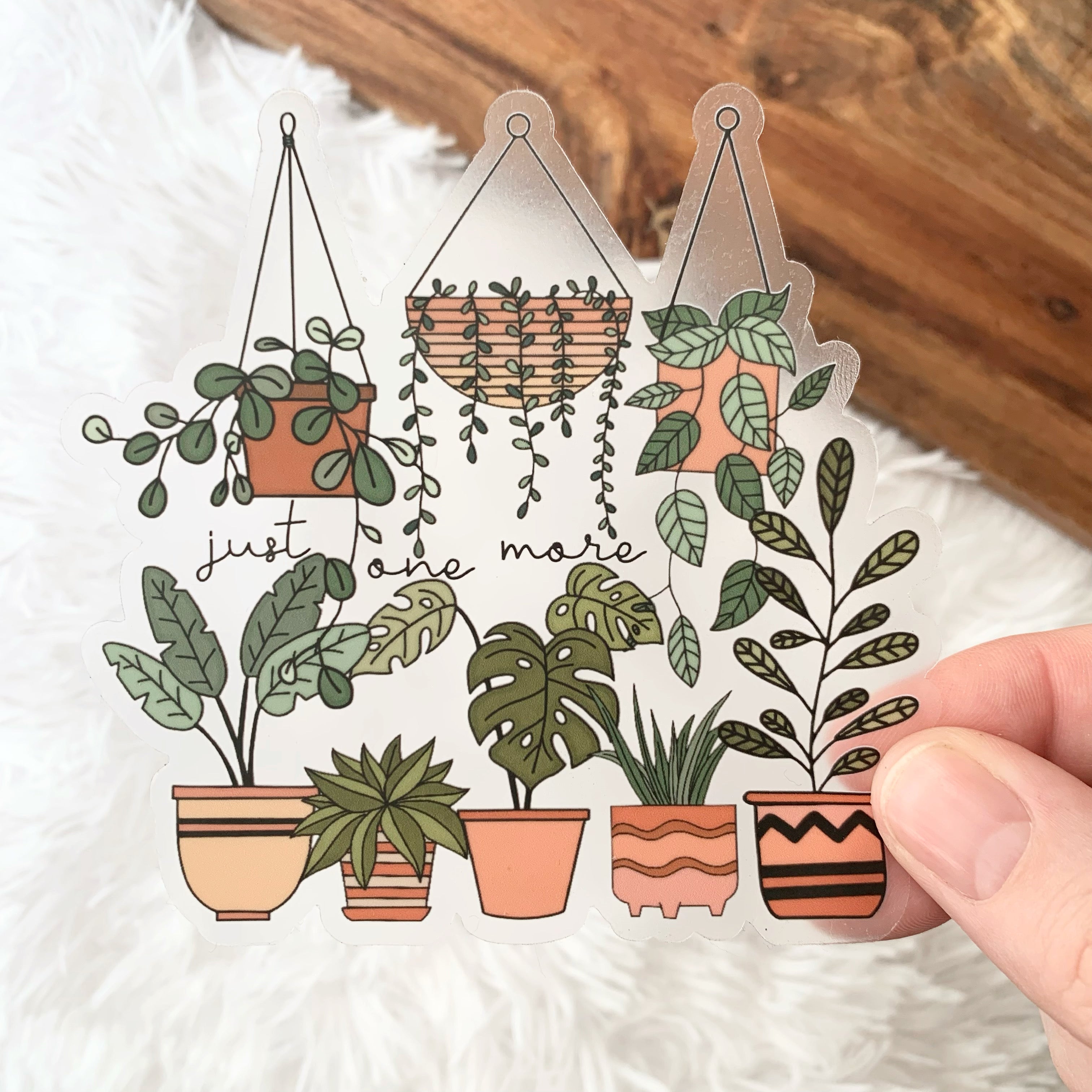 hanging plant stickers CLEAR Just One More Plant Sticker, 4 x 3.86 in. – Jenny Provo Designs