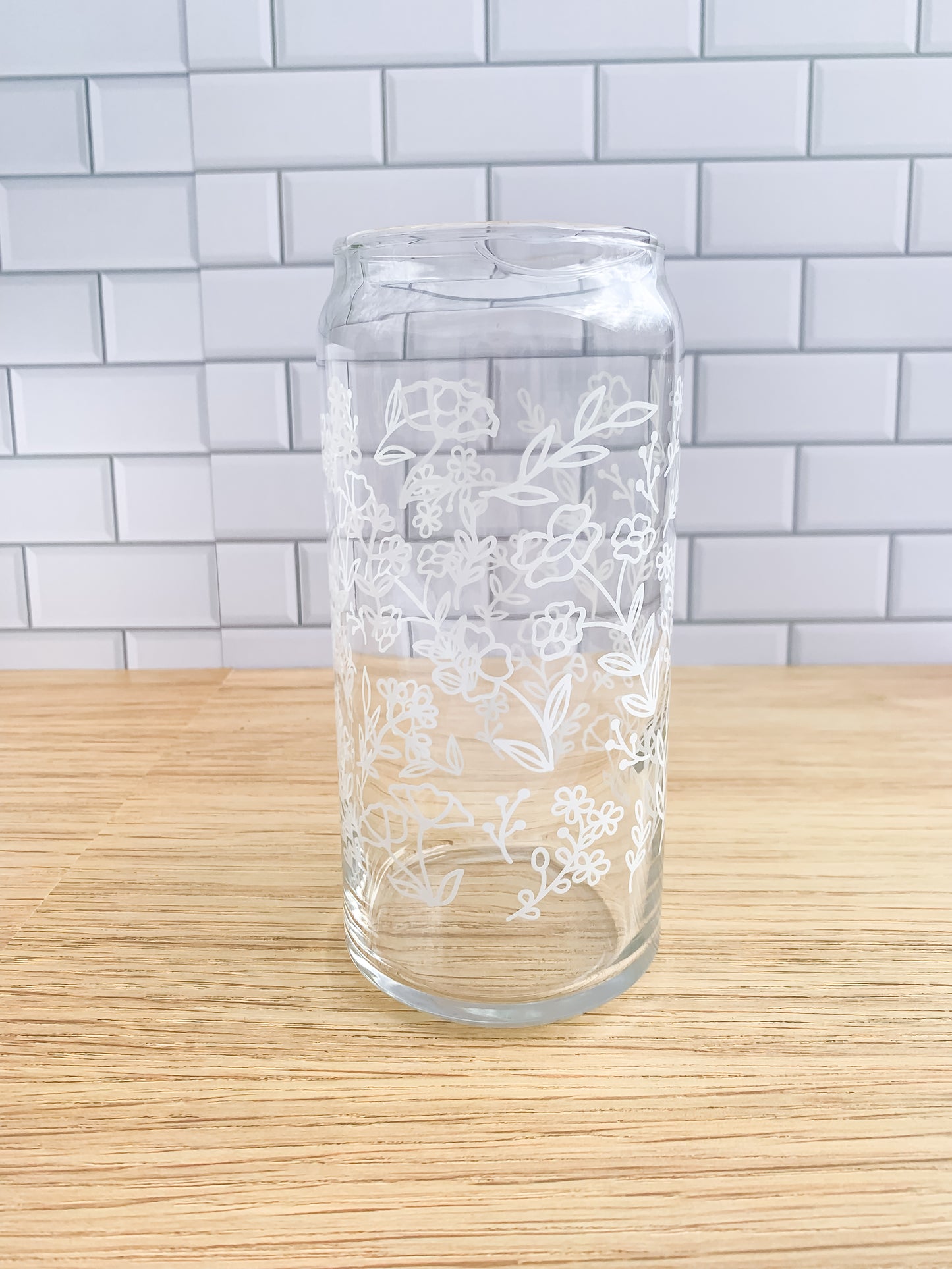 White Floral Iced Coffee Glass - 20oz