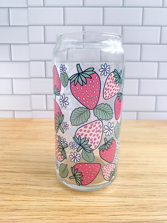Strawberry Fields Iced Coffee Glass - 20oz