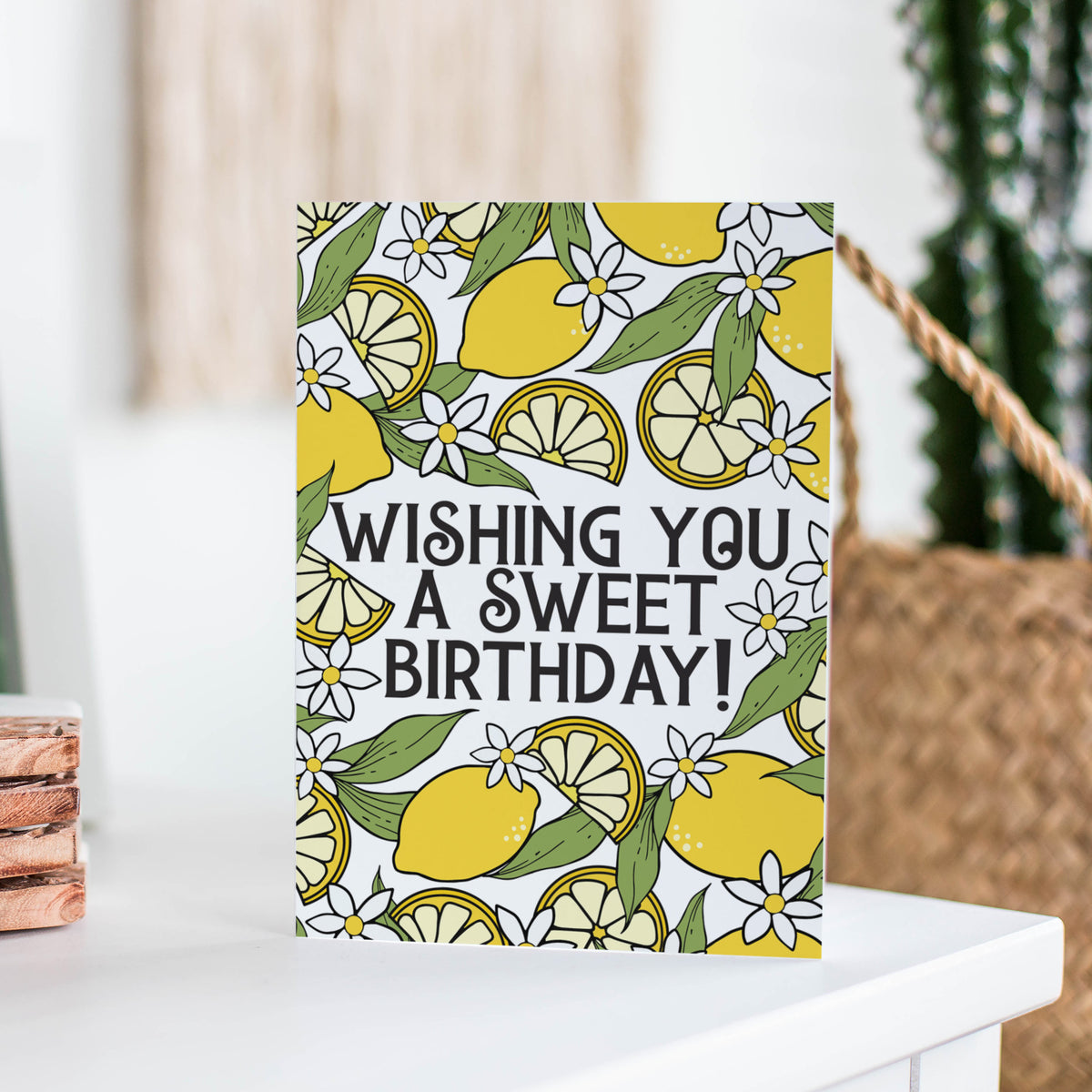 Jonny Javelin 80th Birthday Card For Sister - Lemon Cake, Flowers, Glitter & Foil - 9x6.25