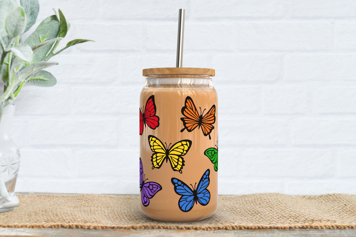 Butterflies Iced Coffee Glass - 16oz