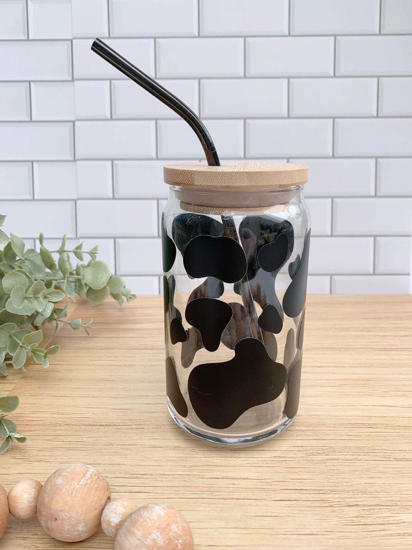 Cow Print Iced Coffee Glass - 16oz