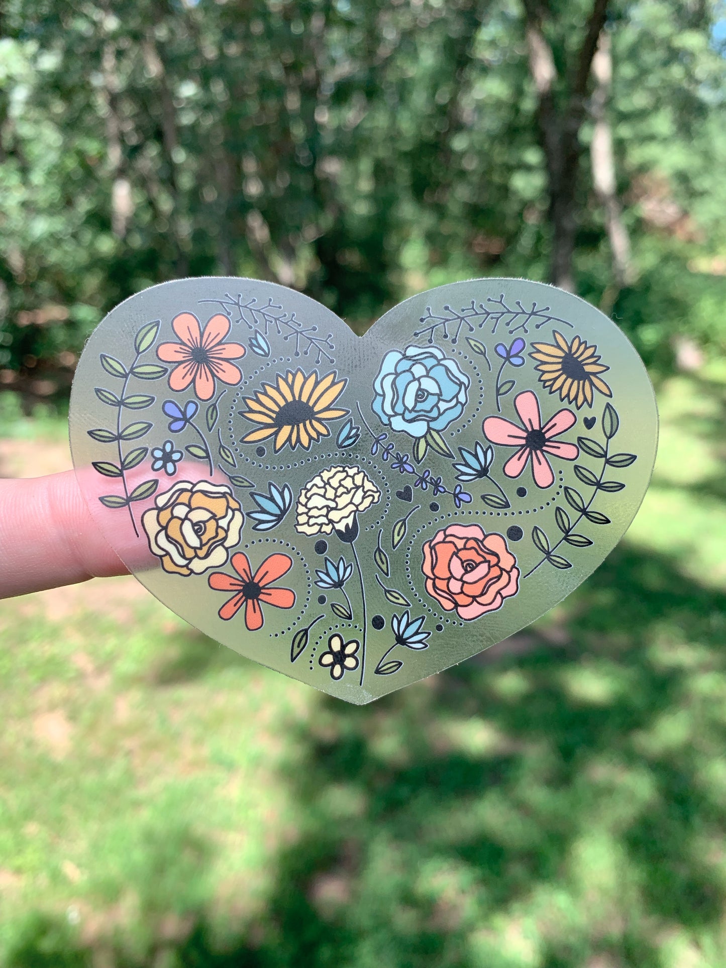 CLEAR Floral Heart Sticker, 3.5 x 2.67 in