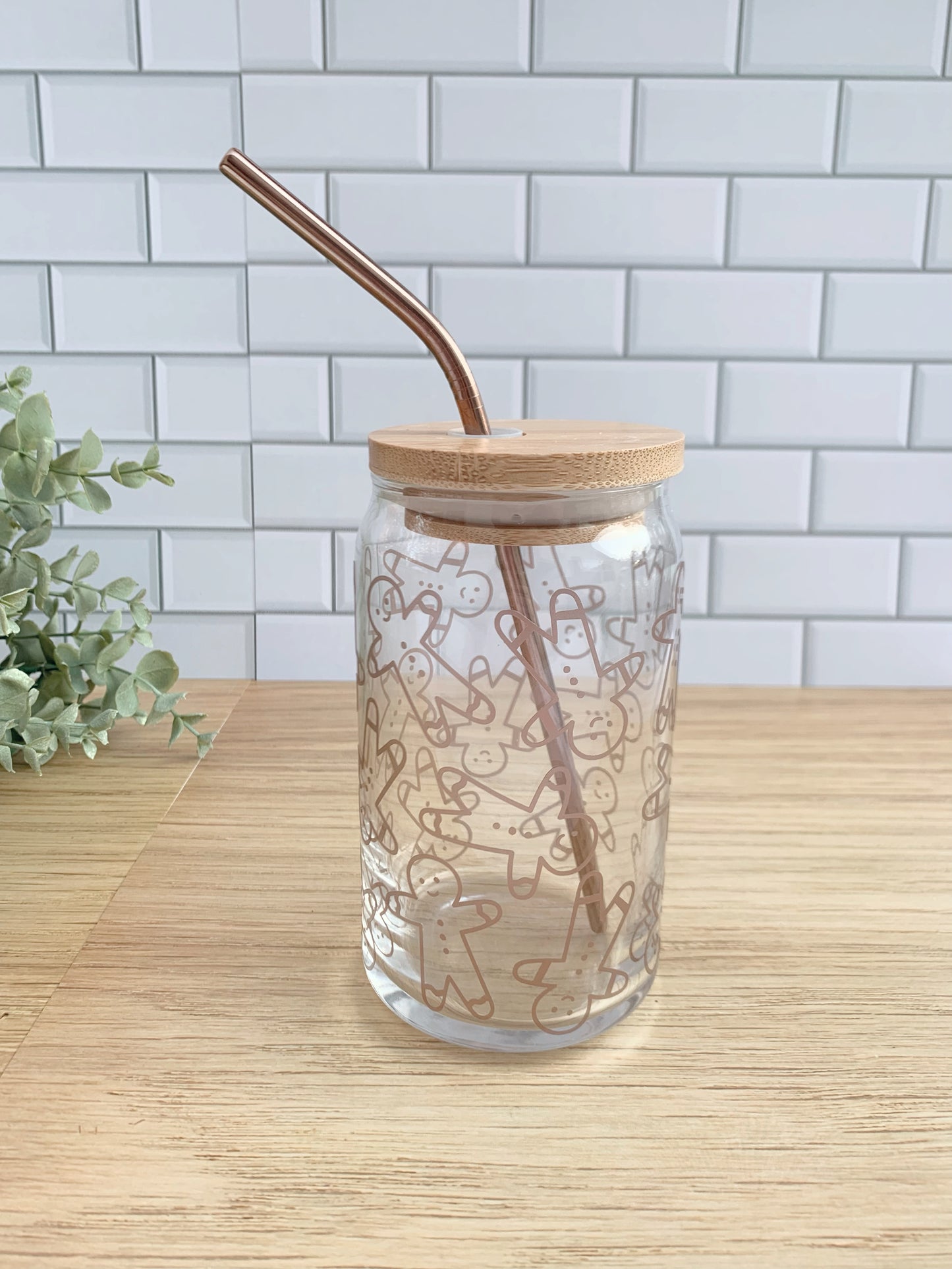 Gingerbread Outline Iced Coffee Glass - 16oz
