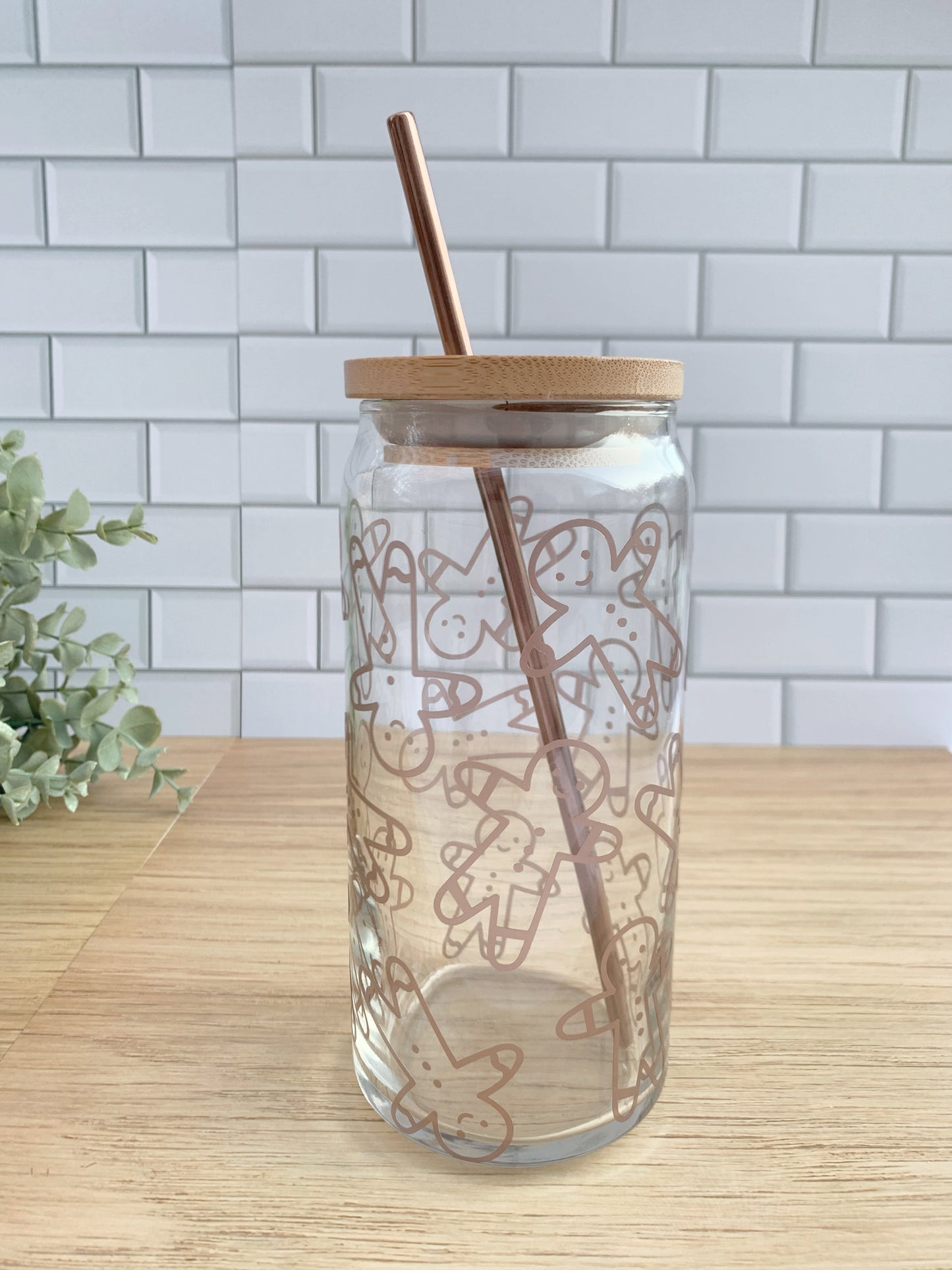Gingerbread Outline Iced Coffee Glass - 20oz