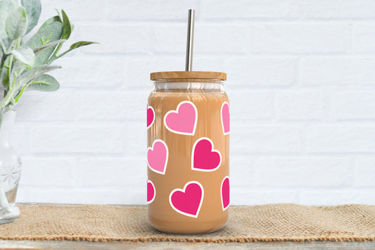 Hearts with Outline Iced Coffee Glass - 16oz