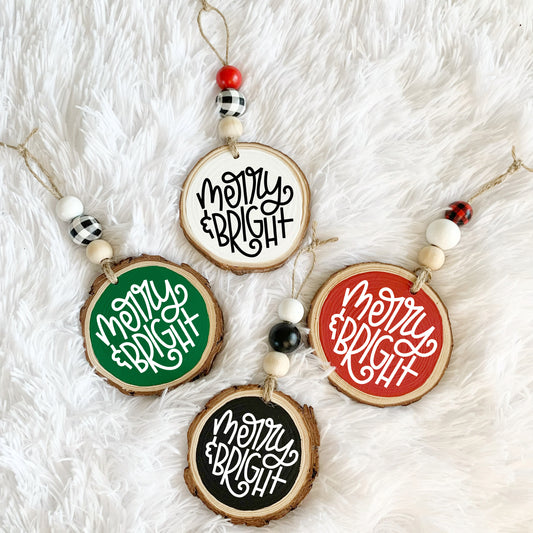 Merry & Bright Wood Round Ornament