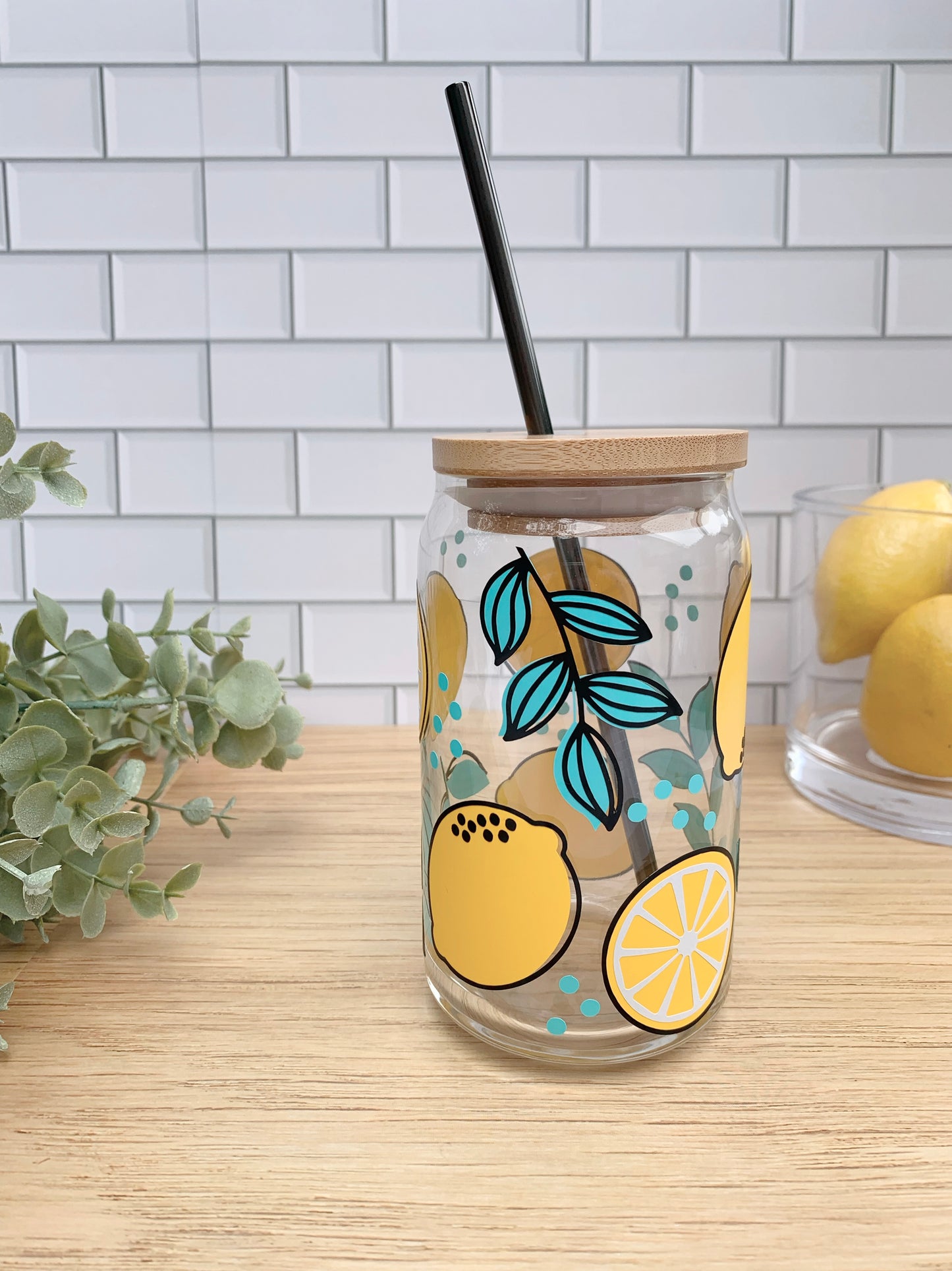 Lemon Iced Coffee Glass - 16oz