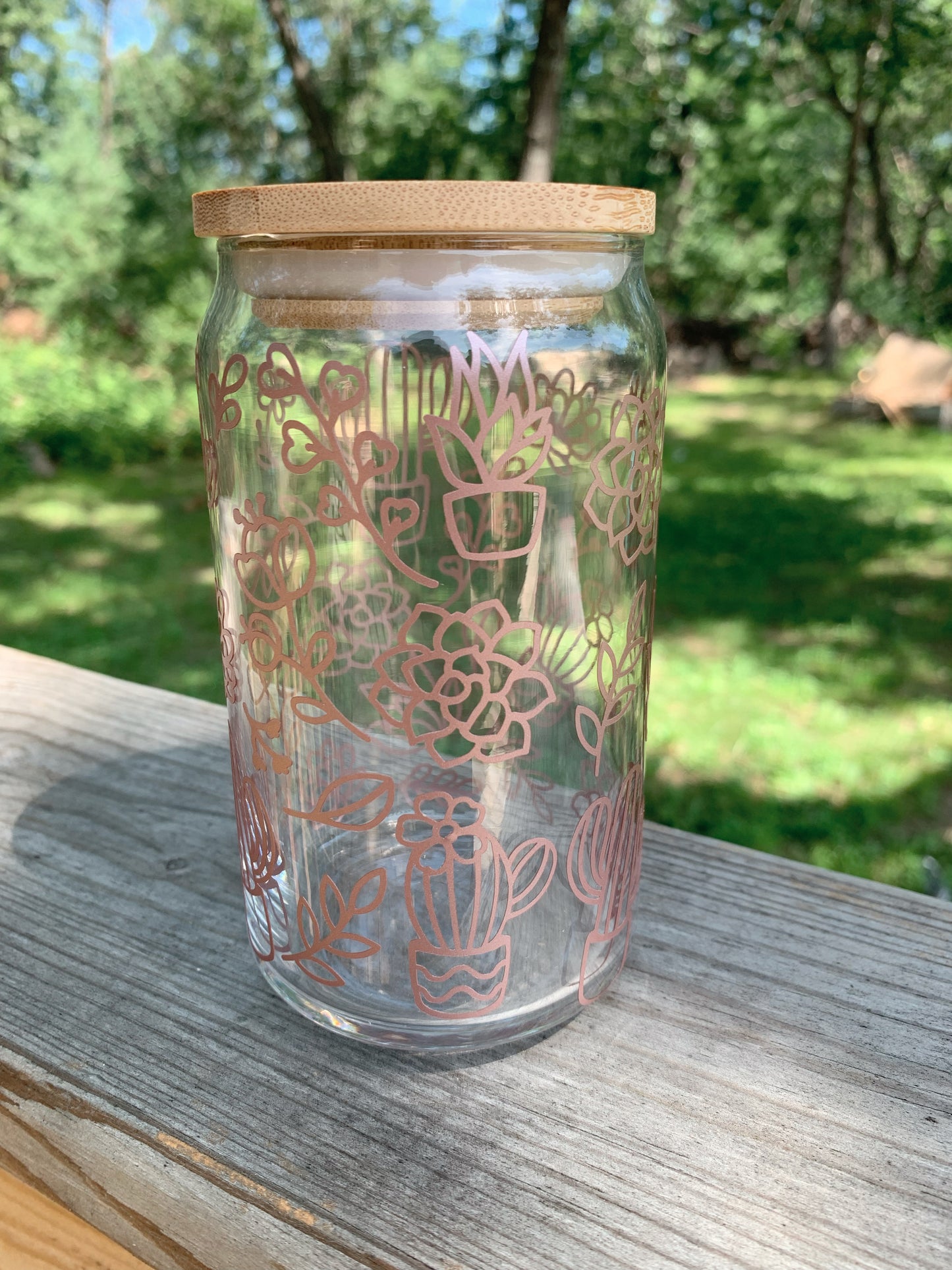 Succulent Outline Pattern Iced Coffee Glass - 16oz