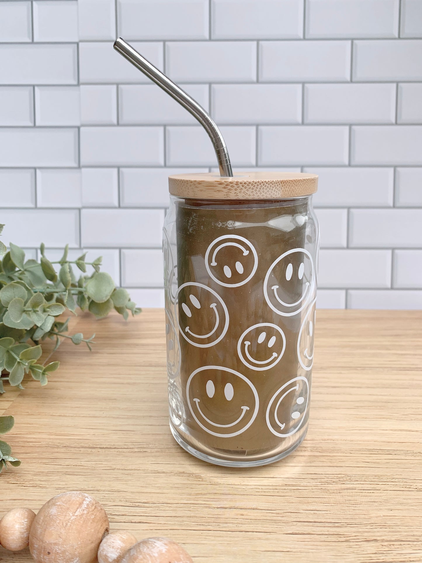 Smiley Face Iced Coffee Glass - 16oz