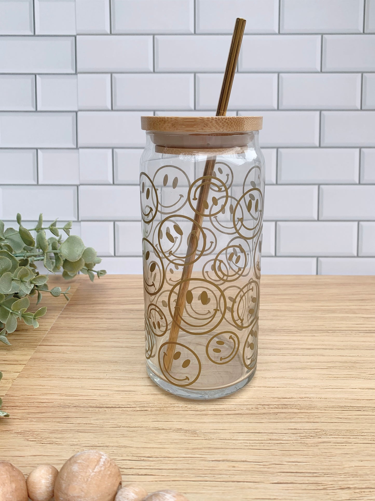 Smiley Face Iced Coffee Glass - 20oz
