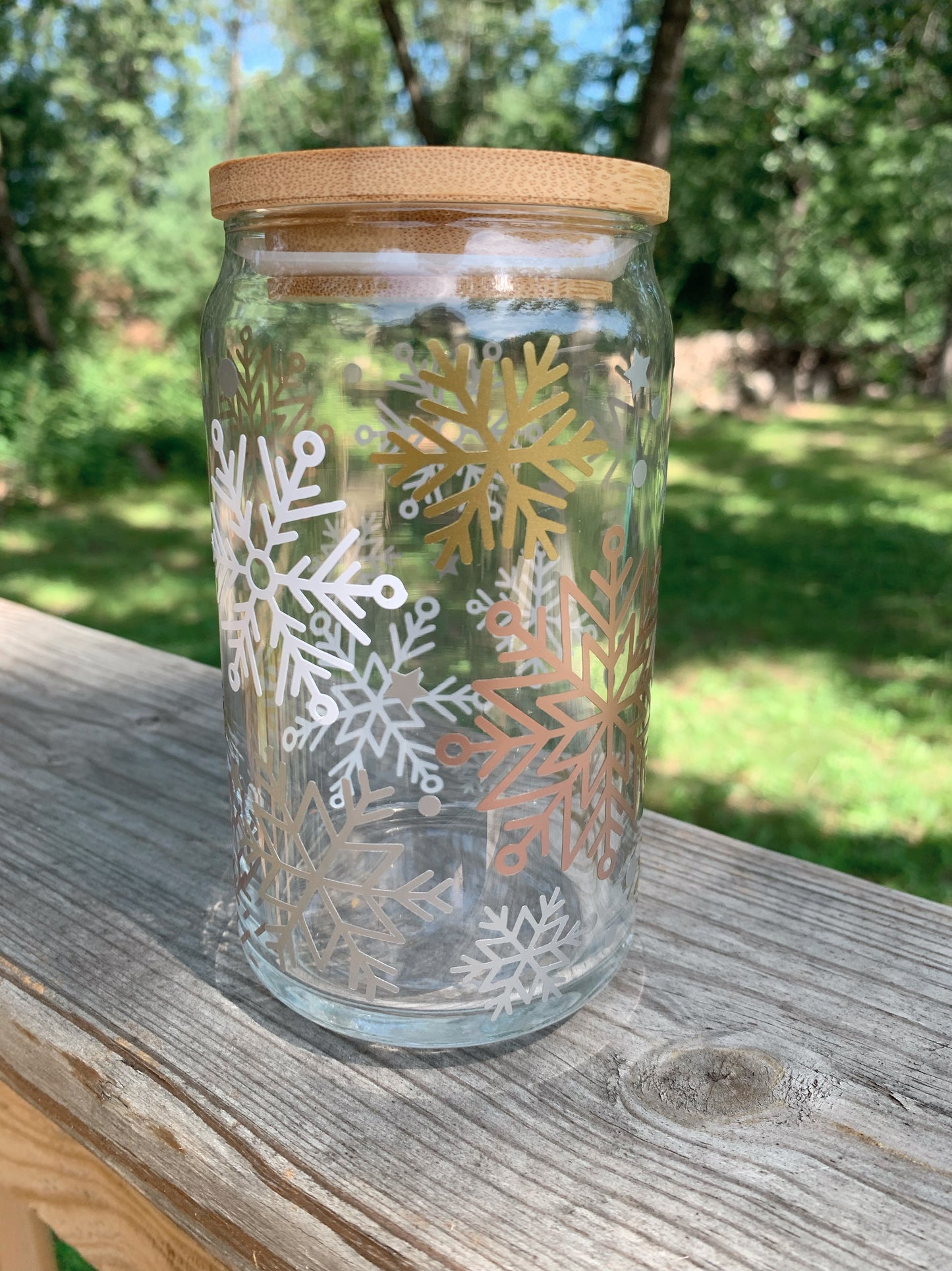 Glass Jar with Snowflake Lid, 16 Oz.